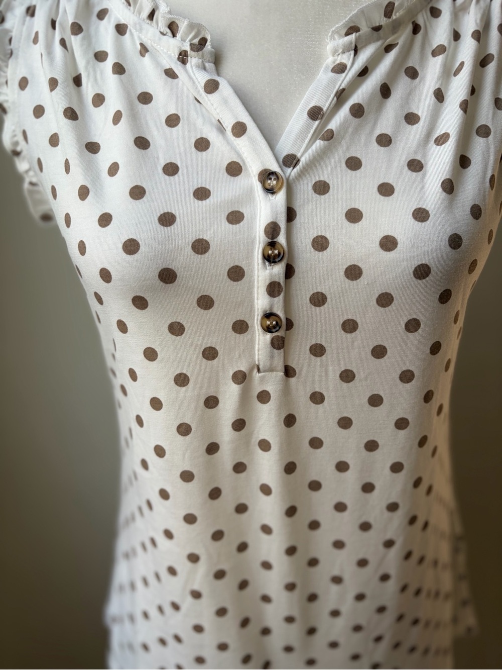 Lascana by Venus Polka Dot Ruffle Trim Henley Top XS - Picture 6 of 9